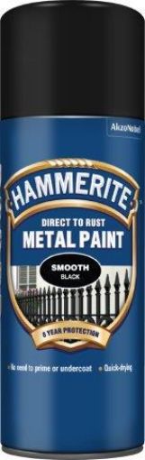 Picture of Hammerite Smooth Black Metal Spray Paint 400ml Direct To Rust