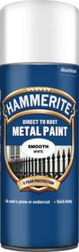 Picture of Hammerite Smooth White Metal Spray Paint 400ml Direct To Rust