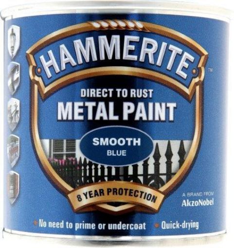 Picture of Hammerite Smooth Blue Metal Paint 250ml Direct To Rust