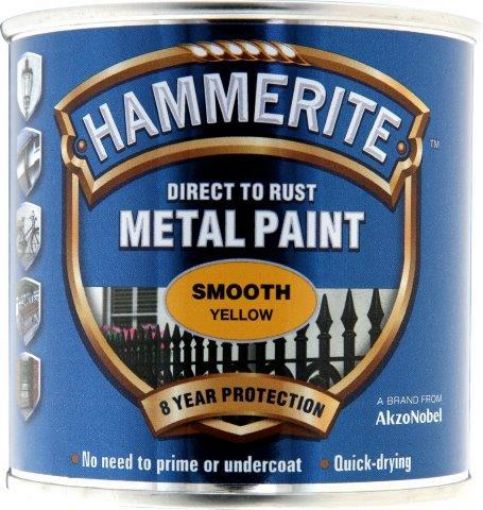 Picture of Hammerite Smooth Yellow Metal Paint 250ml Direct To Rust