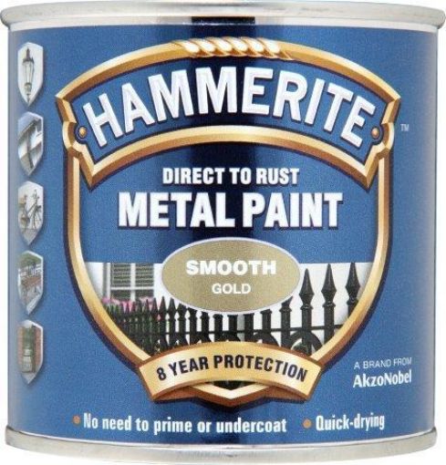 Picture of Hammerite Smooth Gold Metal Paint 250ml Direct To Rust