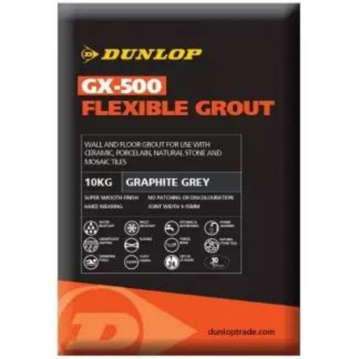 Picture of Dunlop GX-500 Graphite Grey Tile Grout 10kg Flexible
